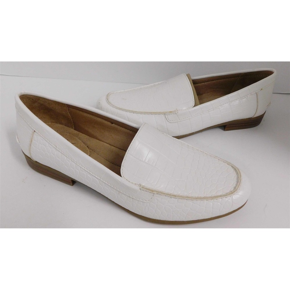 New Life Stride Margot White Embossed Croc Leather Loafers 8.5 M